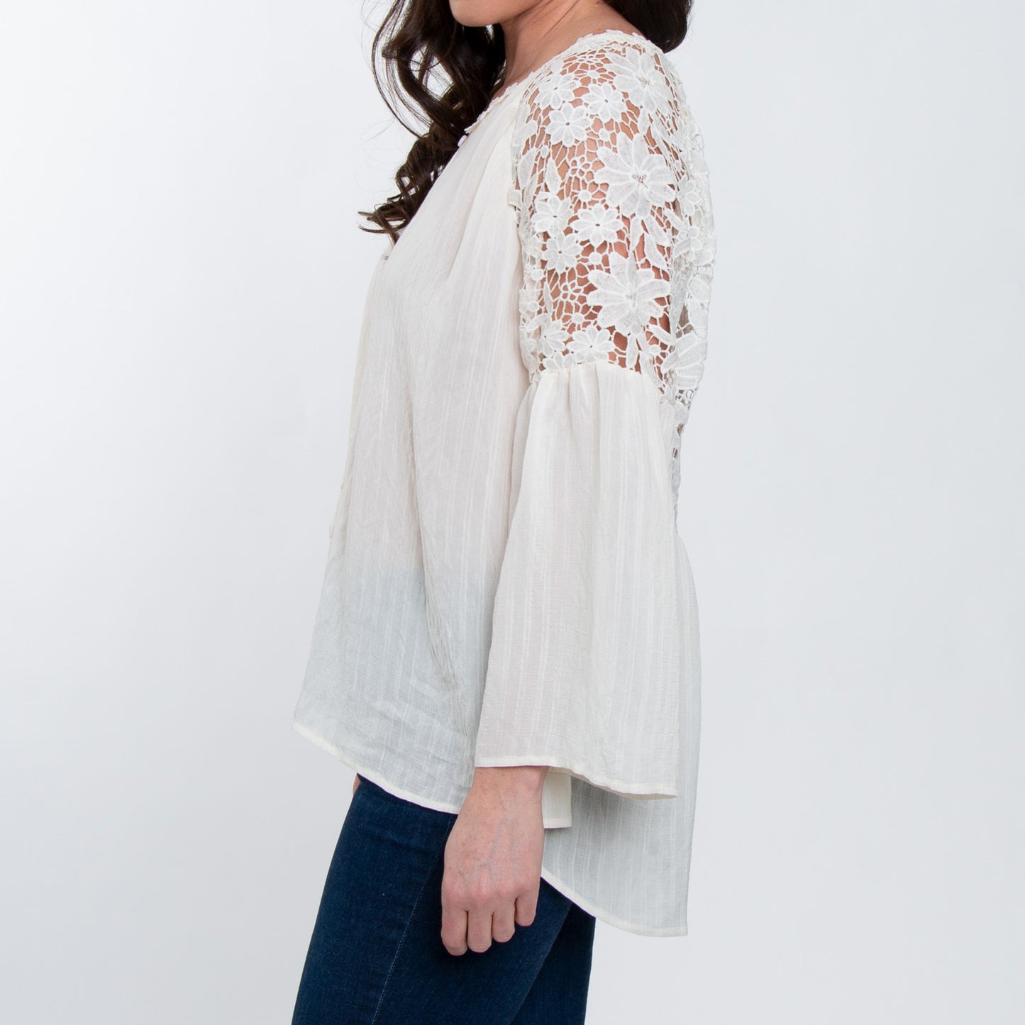 Mckenna Lace Back Long Sleeve V-Neck Blouse