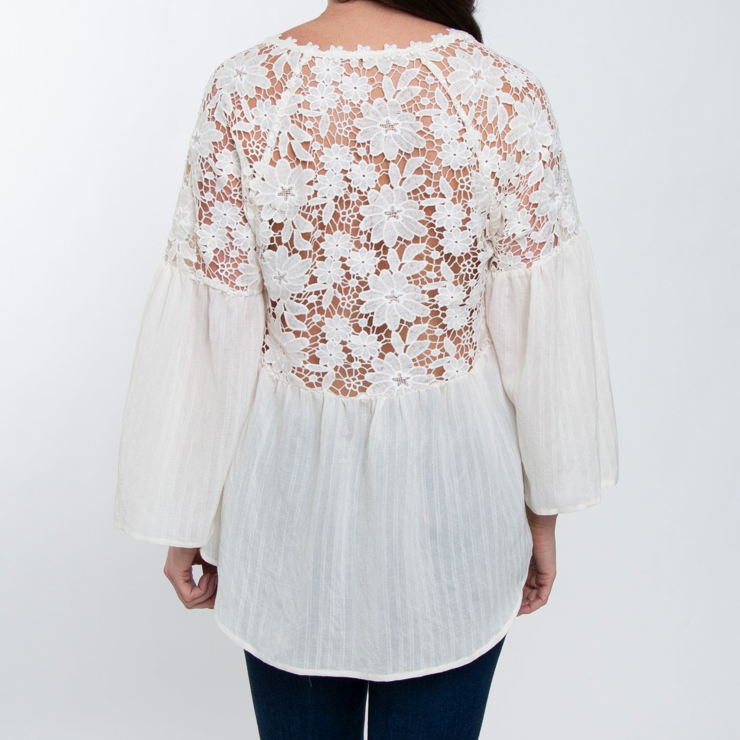 Mckenna Lace Back Long Sleeve V-Neck Blouse