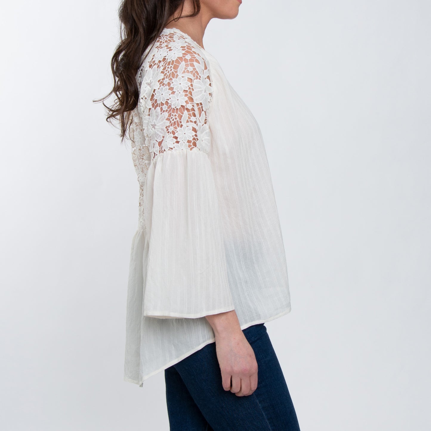 Mckenna Lace Back Long Sleeve V-Neck Blouse