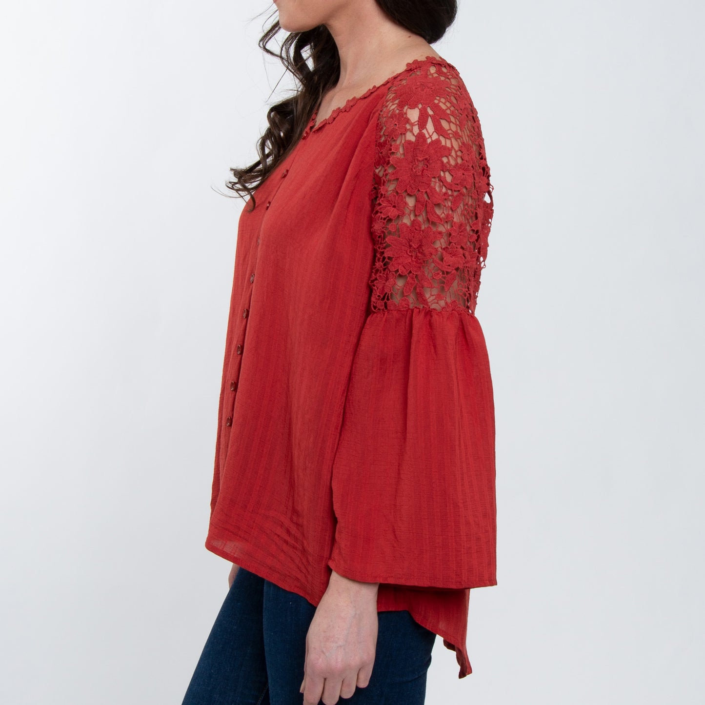 Mckenna Lace Back Long Sleeve V-Neck Blouse