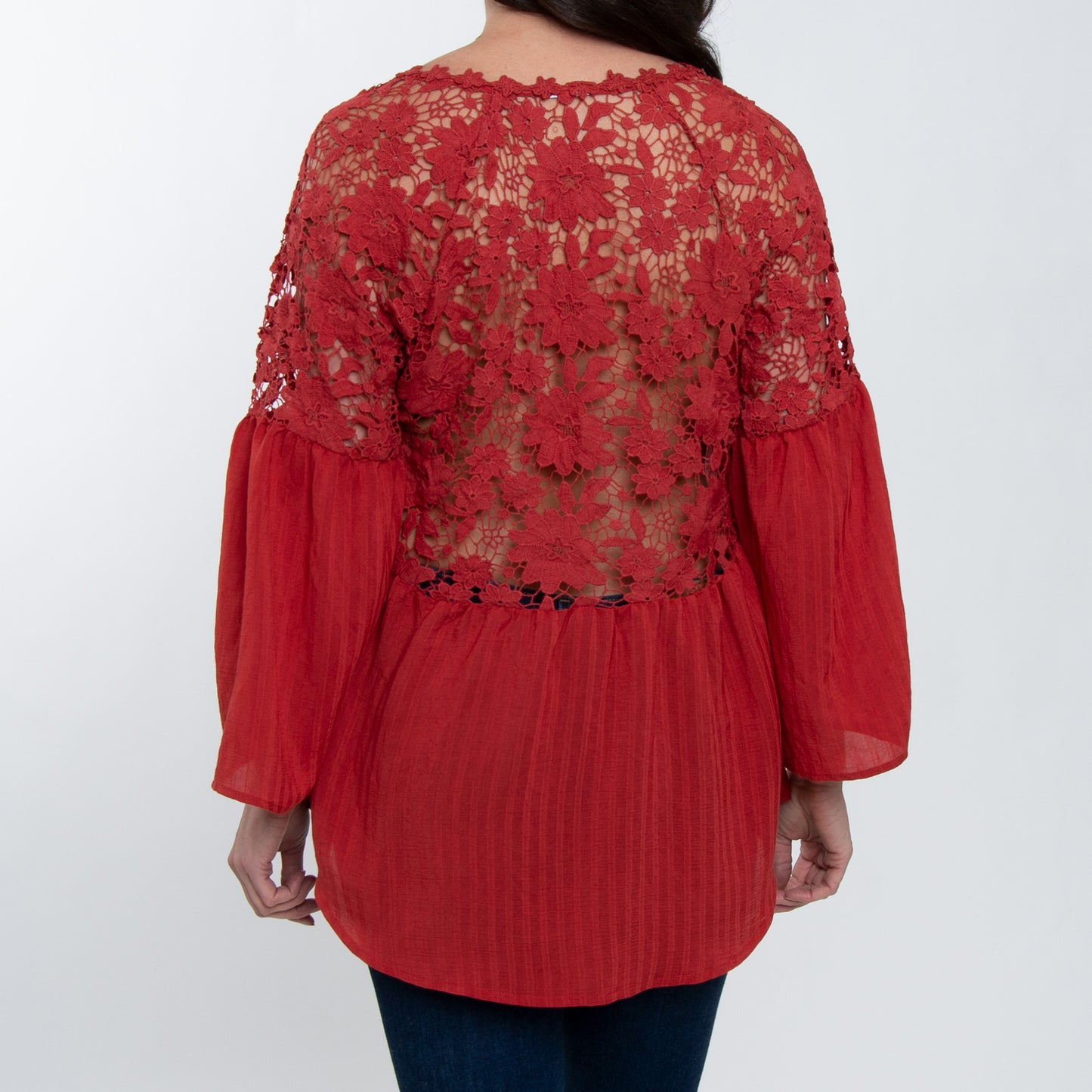 Mckenna Lace Back Long Sleeve V-Neck Blouse