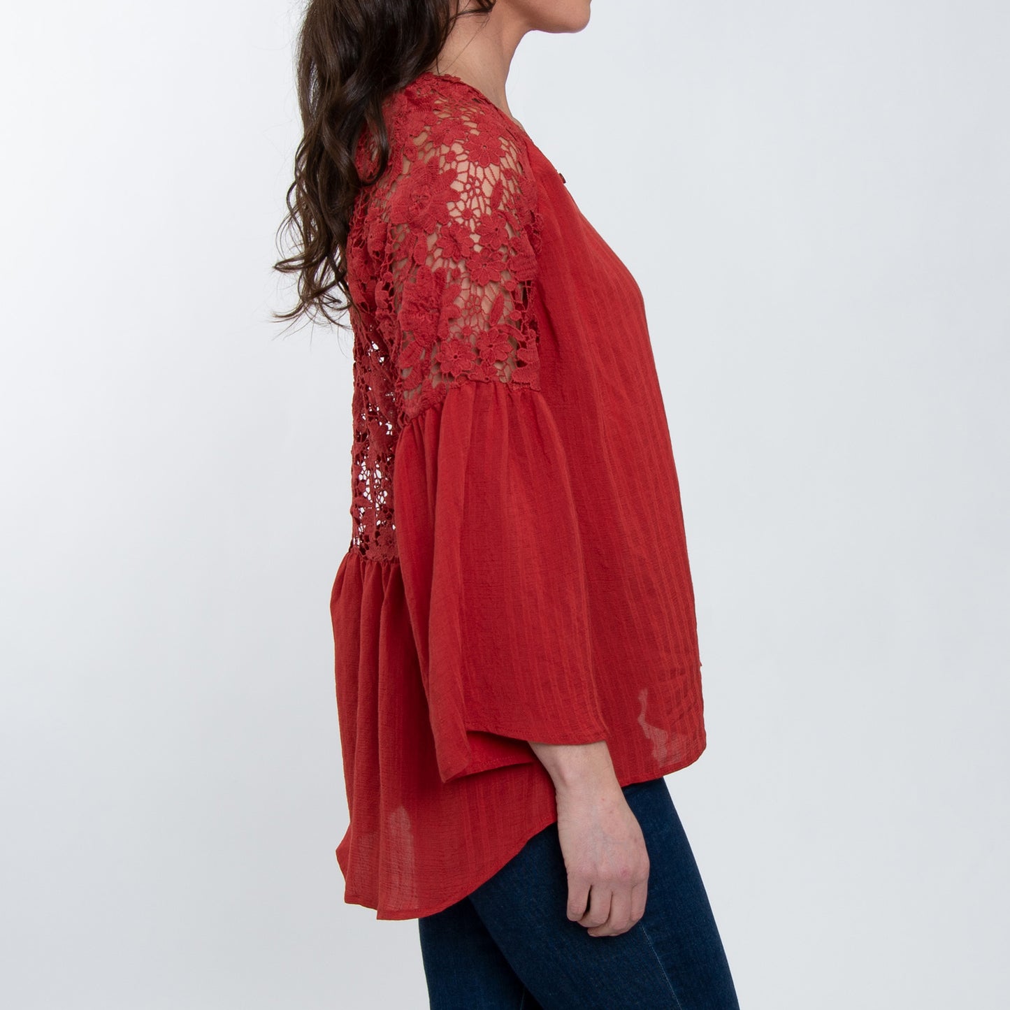 Mckenna Lace Back Long Sleeve V-Neck Blouse