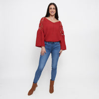 Mckenna Lace Back Long Sleeve V-Neck Blouse