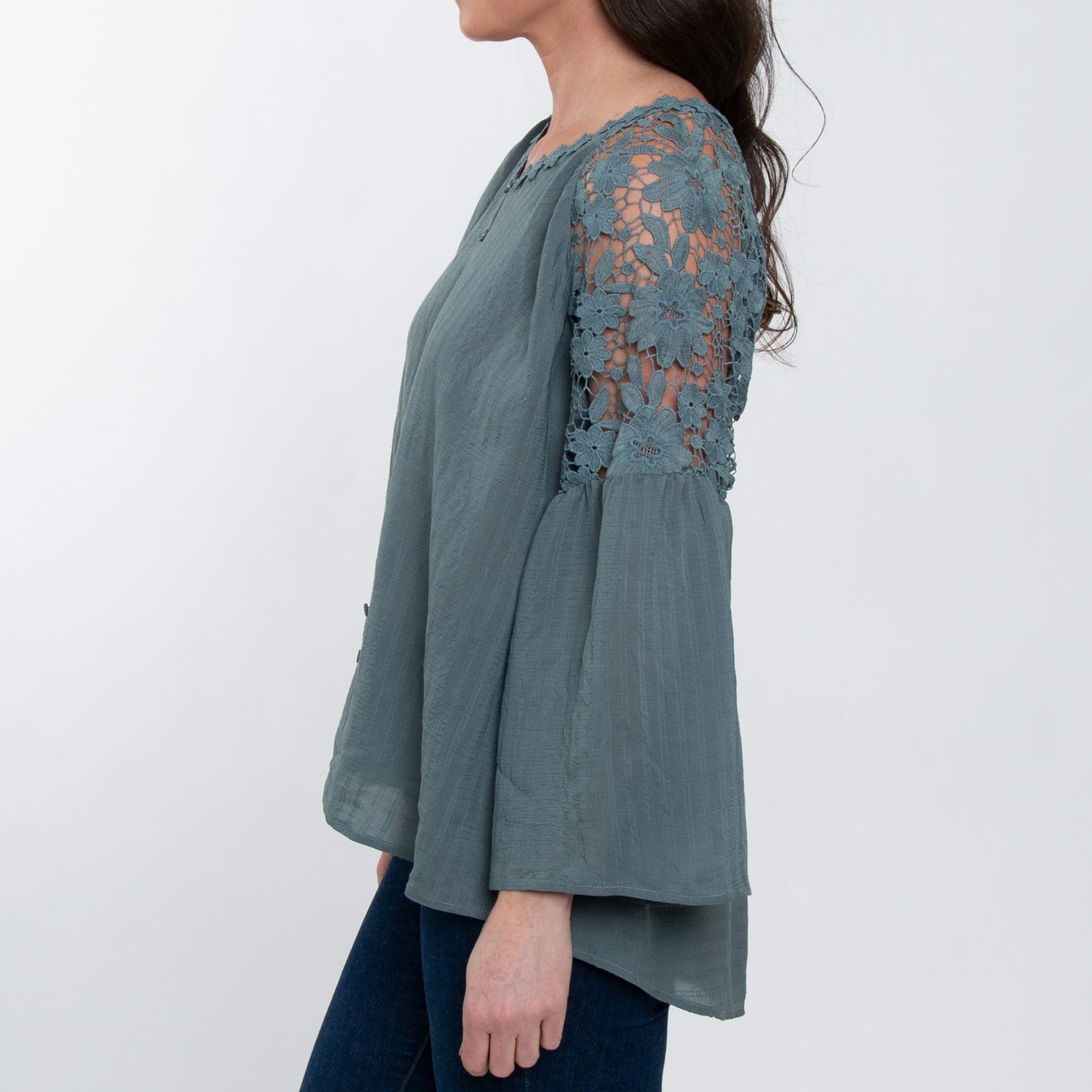 Mckenna Lace Back Long Sleeve V-Neck Blouse