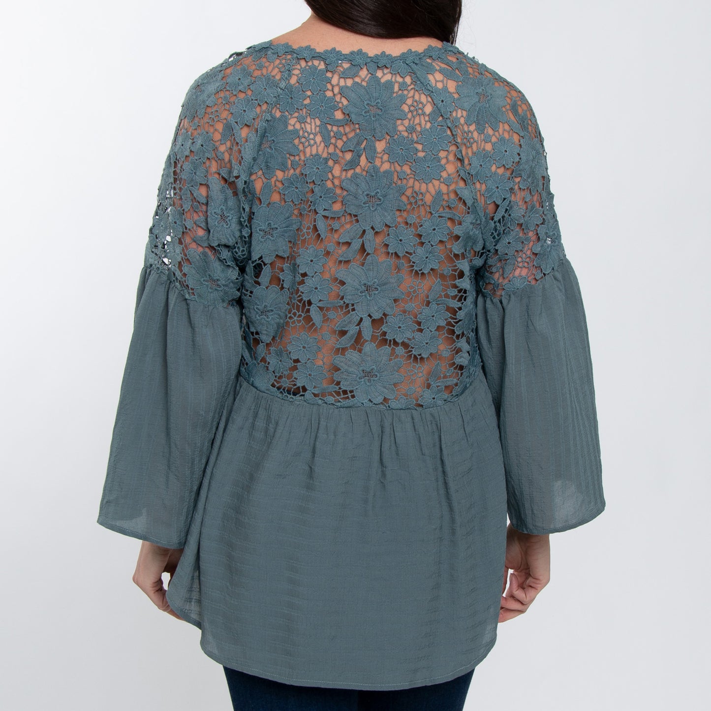 Mckenna Lace Back Long Sleeve V-Neck Blouse