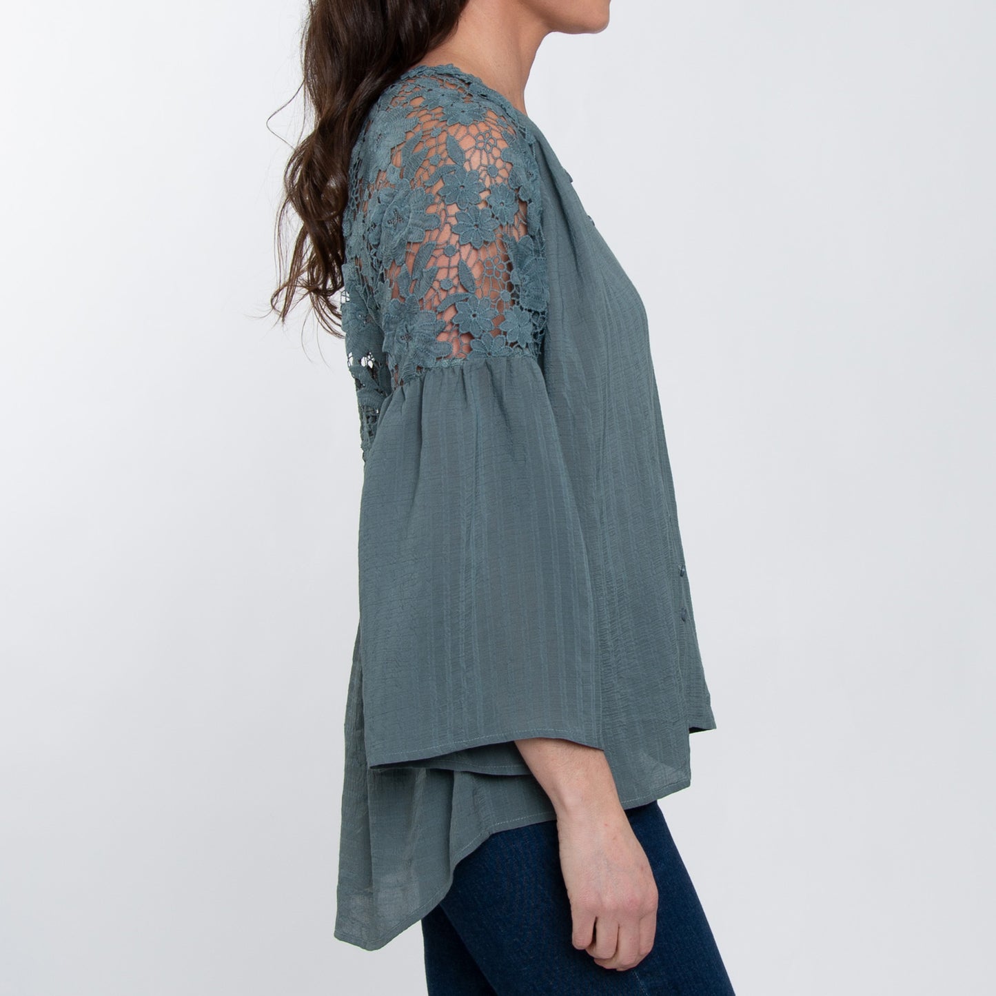 Mckenna Lace Back Long Sleeve V-Neck Blouse