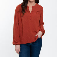 Perrie Swiss Dot Long Sleeve Peasant Blouse