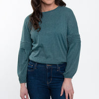 Carson Pleated Bishop Long Sleeve Crew Neck Sweater