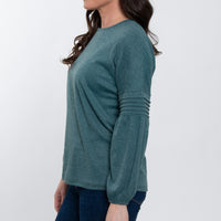 Carson Pleated Bishop Long Sleeve Crew Neck Sweater