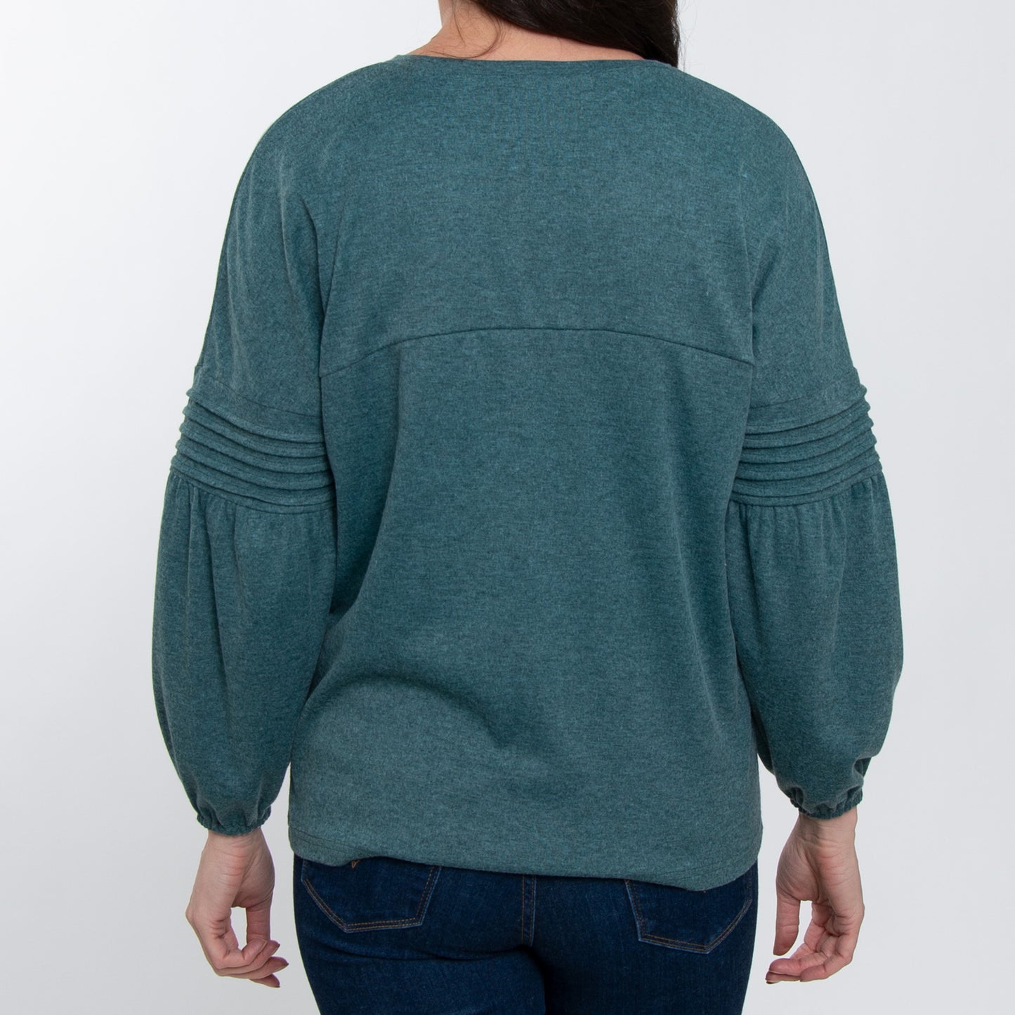 Carson Pleated Bishop Long Sleeve Crew Neck Sweater