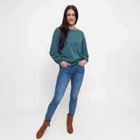 Carson Pleated Bishop Long Sleeve Crew Neck Sweater