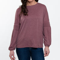 Carson Pleated Bishop Long Sleeve Crew Neck Sweater