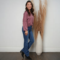 Carson Pleated Bishop Long Sleeve Crew Neck Sweater