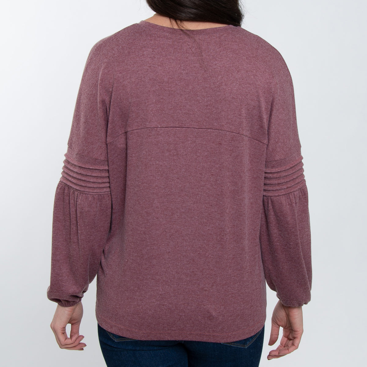 Carson Pleated Bishop Long Sleeve Crew Neck Sweater