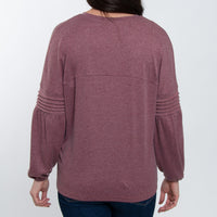 Carson Pleated Bishop Long Sleeve Crew Neck Sweater