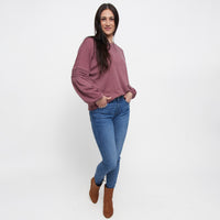 Carson Pleated Bishop Long Sleeve Crew Neck Sweater