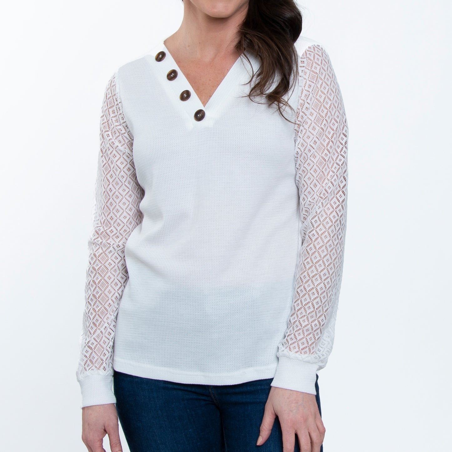 Dru Lace Long Sleeve Thermal V-Neck Sweater