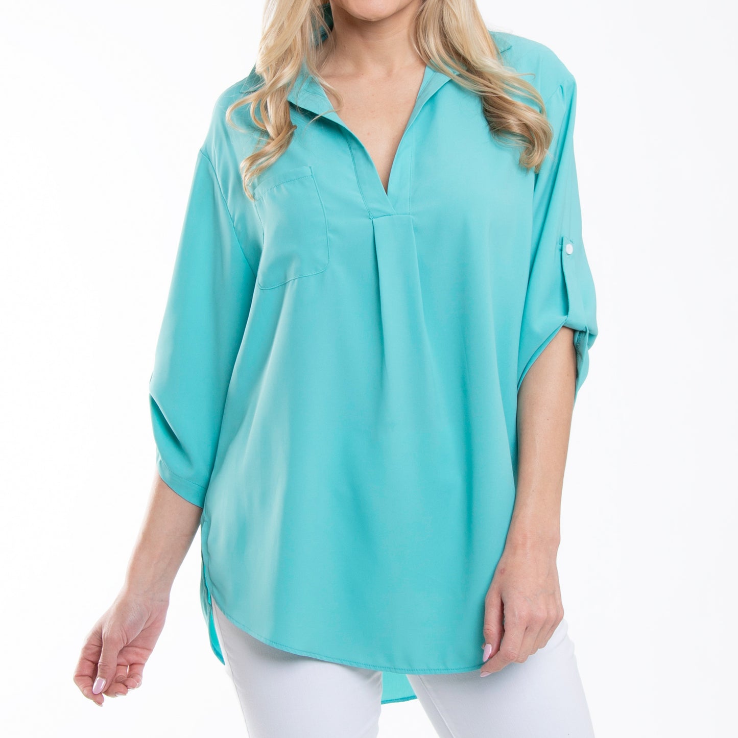 Amaris Collared Relaxed Fit Half Sleeve V-Neck Blouse