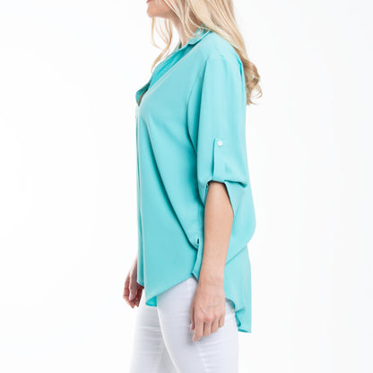Amaris Collared Relaxed Fit Half Sleeve V-Neck Blouse