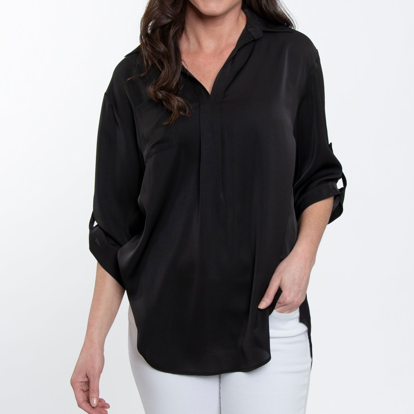 Amaris Collared Relaxed Fit Half Sleeve V-Neck Blouse