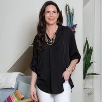 Amaris Collared Relaxed Fit Half Sleeve V-Neck Blouse