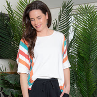 Daya Stripe Dolman Half Sleeve Scoop Neck Hi-Lo Top