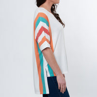 Daya Stripe Dolman Half Sleeve Scoop Neck Hi-Lo Top
