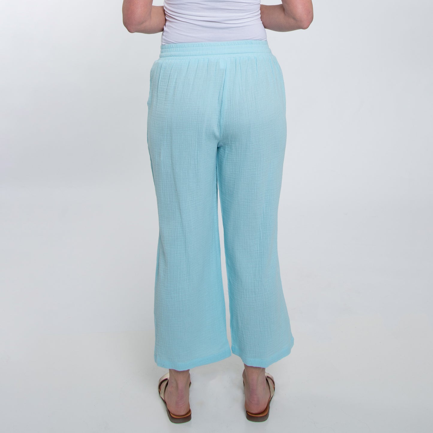 Monroe Cotton Gauze Wide Leg Cropped Drawstring Pant