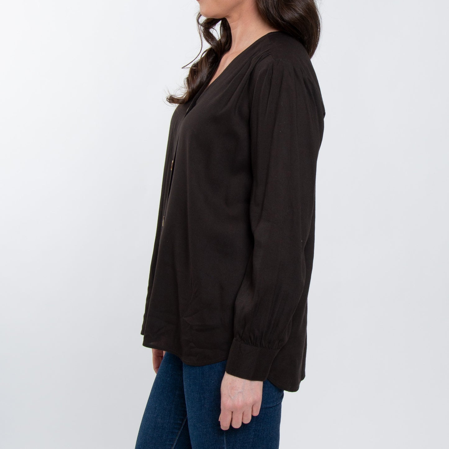 Izara Front Button Down Long Sleeve V-Neck Blouse