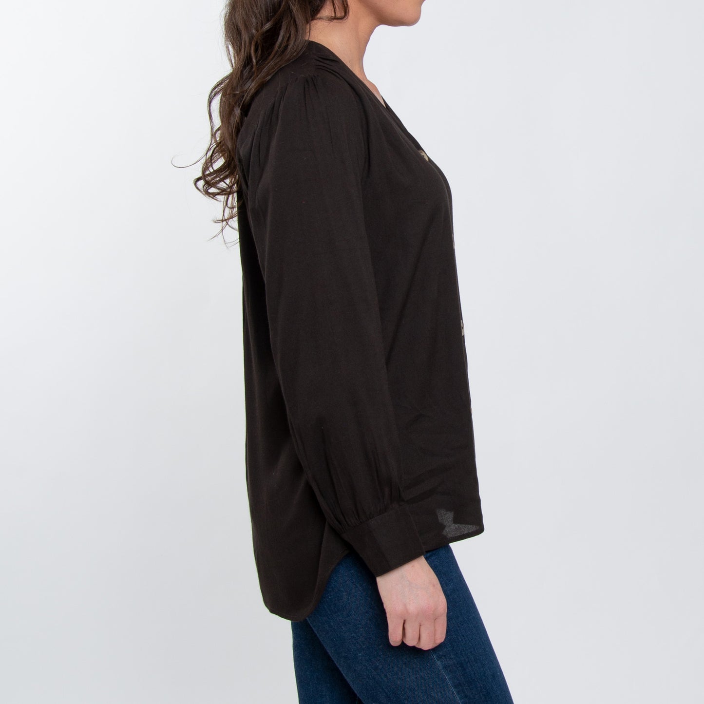 Izara Front Button Down Long Sleeve V-Neck Blouse