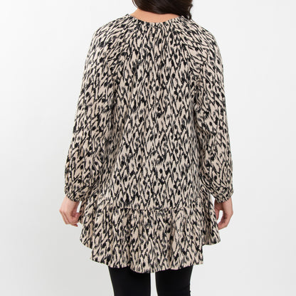 Hollis Ruffle Long Sleeve Ikat V-Neck Tie Blouse