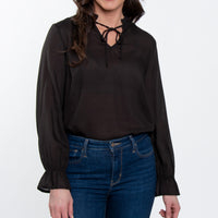 Merrick Ruffle Tie Keyhole Neck Long Sleeve Blouse