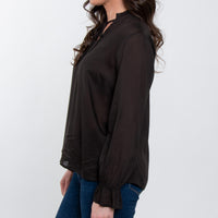 Merrick Ruffle Tie Keyhole Neck Long Sleeve Blouse