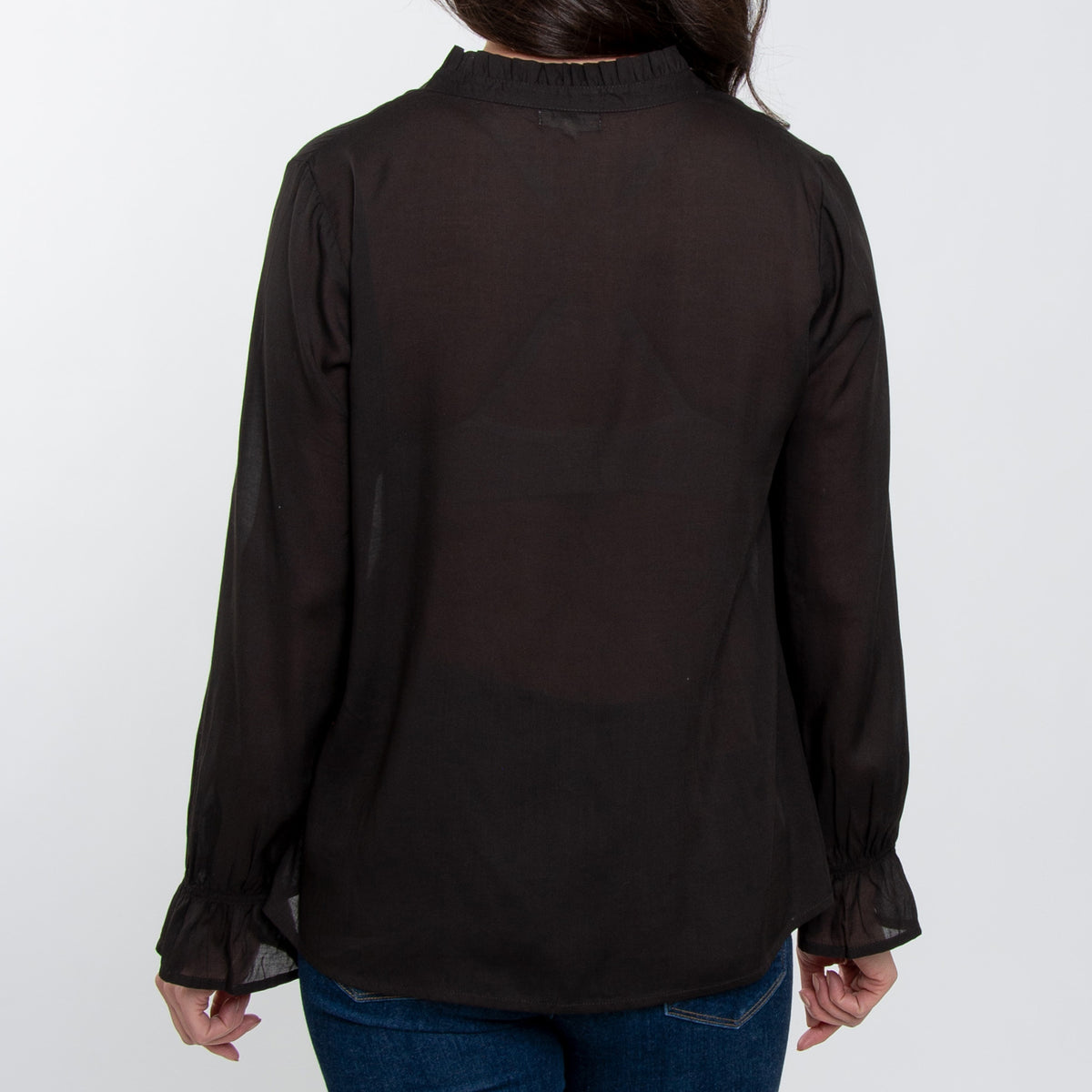 Merrick Ruffle Tie Keyhole Neck Long Sleeve Blouse