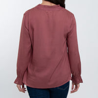 Merrick Ruffle Tie Keyhole Neck Long Sleeve Blouse