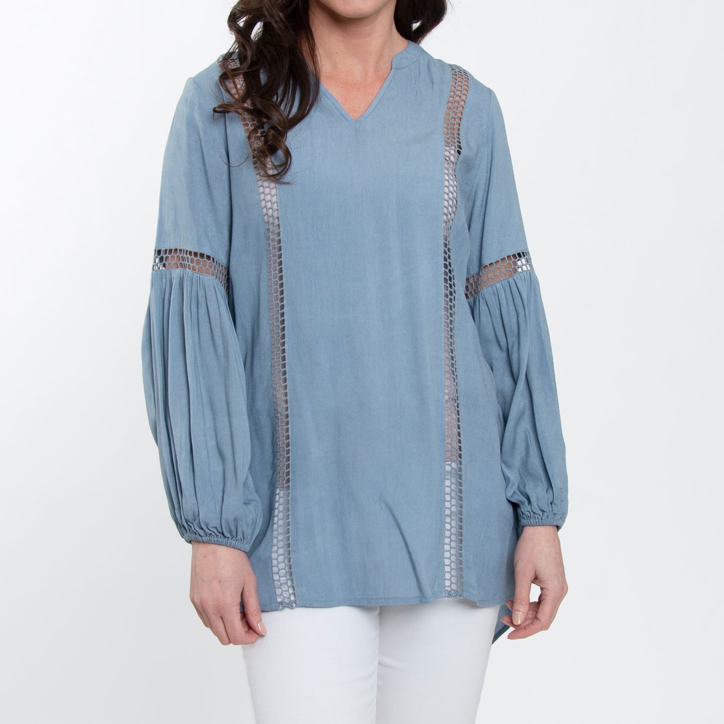 Oakley V-Neck Long Sleeve Lace Trim Tunic Shirt