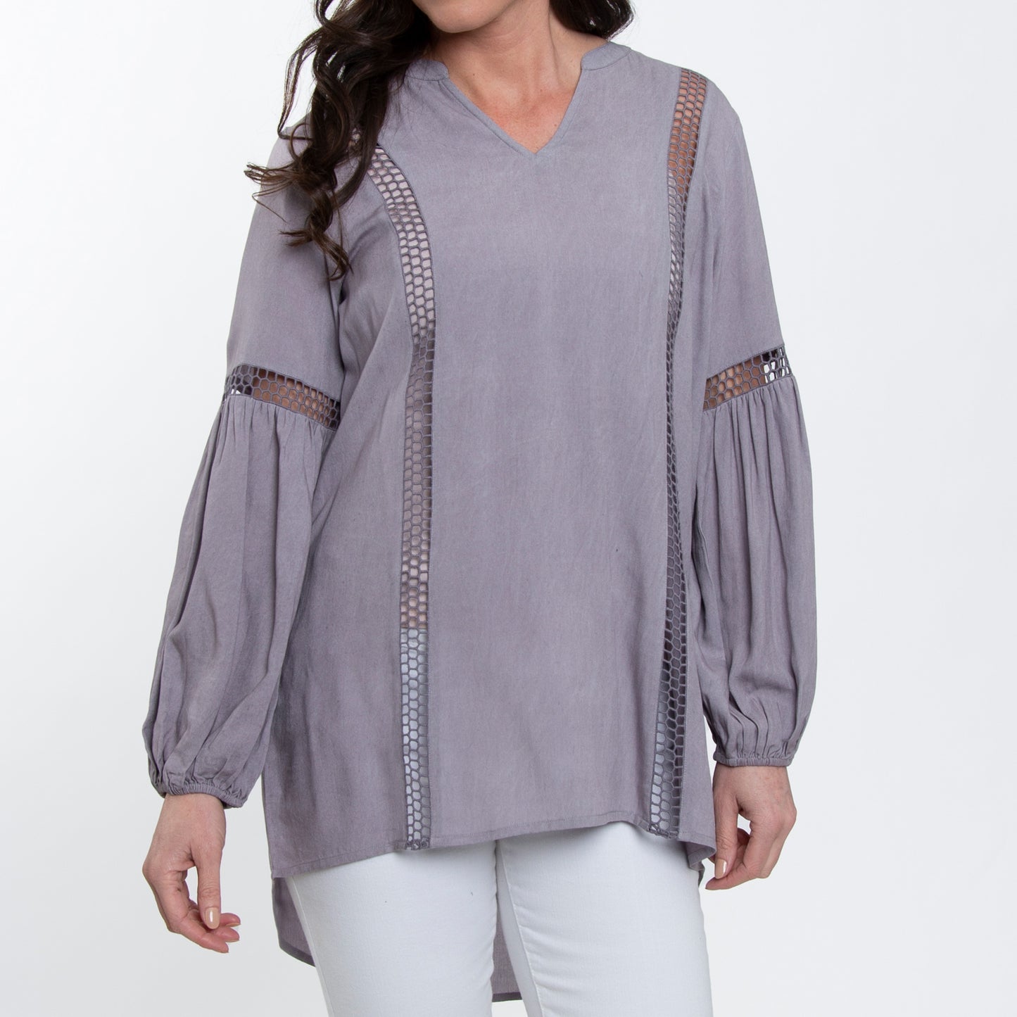 Oakley V-Neck Long Sleeve Lace Trim Tunic Shirt