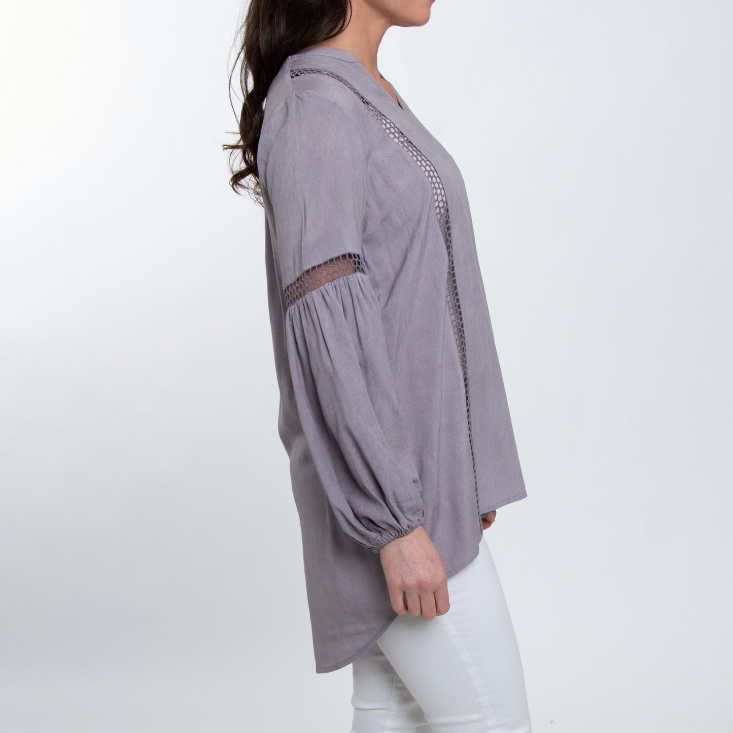 Oakley V-Neck Long Sleeve Lace Trim Tunic Shirt