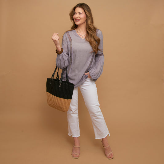 Oakley V-Neck Long Sleeve Lace Trim Tunic Shirt