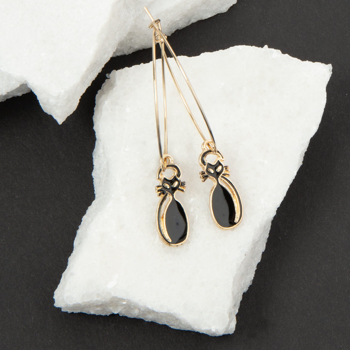 Halloween Black Cat Charm Hoop Earrings