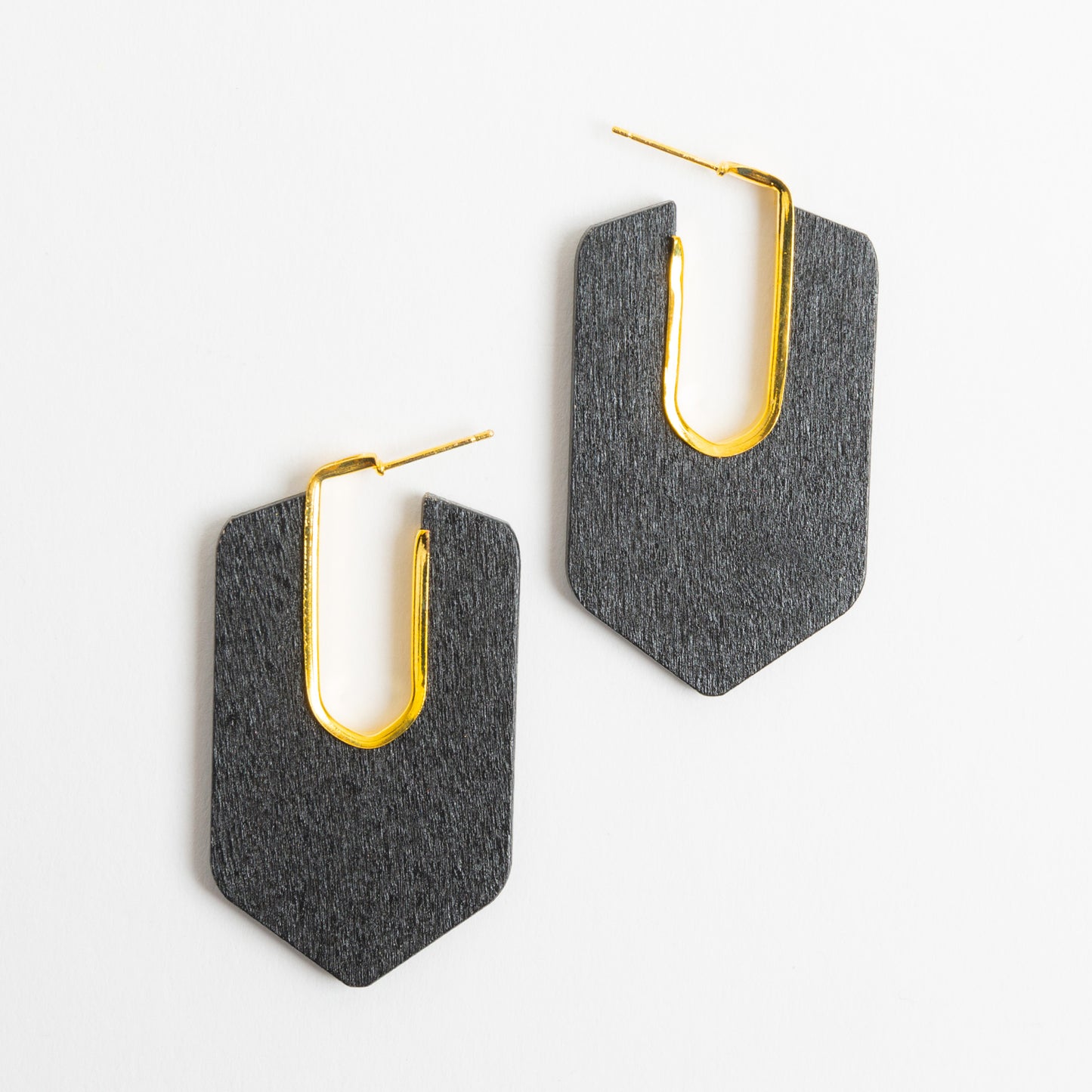 Samira Lightweight Black Abstract Wood Drop Earrings