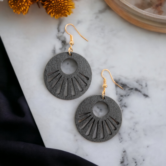 Samira Lightweight Black Sun Ray Wood Drop Earrings