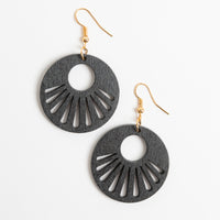 Samira Lightweight Black Sun Ray Wood Drop Earrings