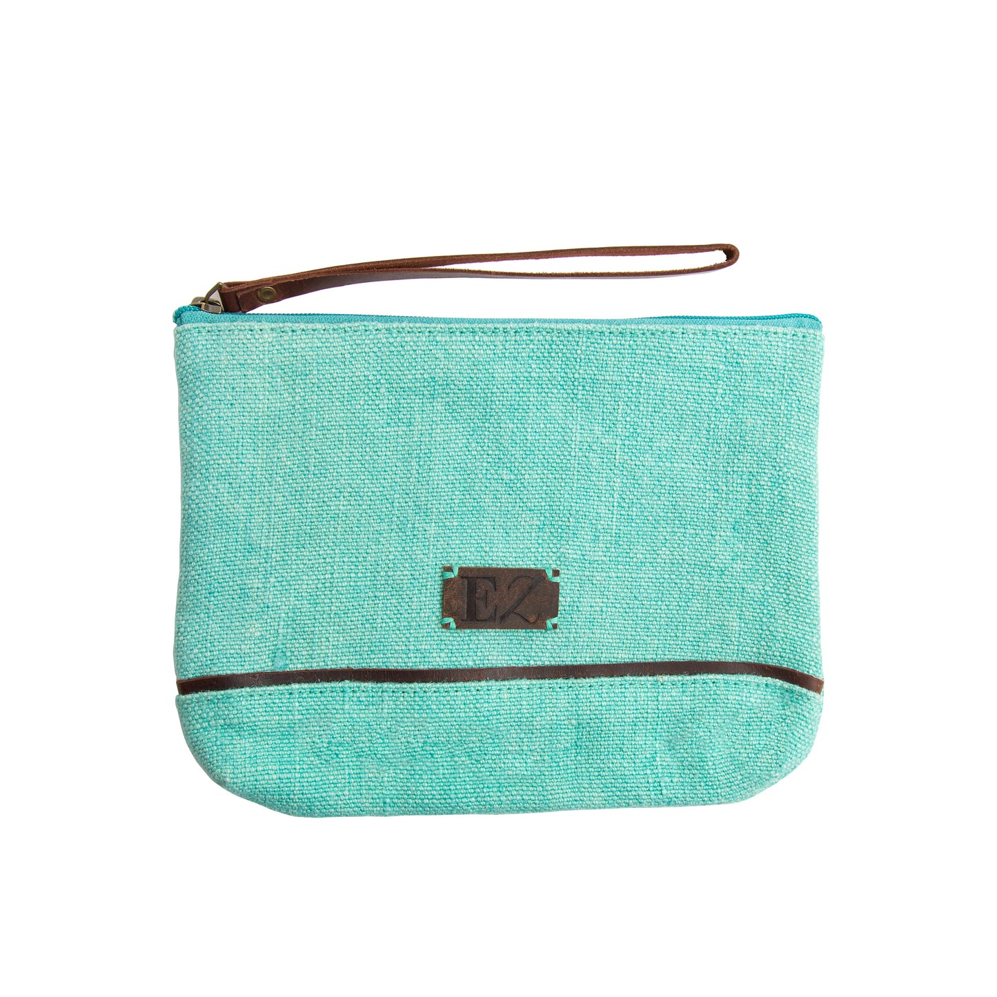 Zyla Jute Leather Handled Zip Closure Clutch Purse