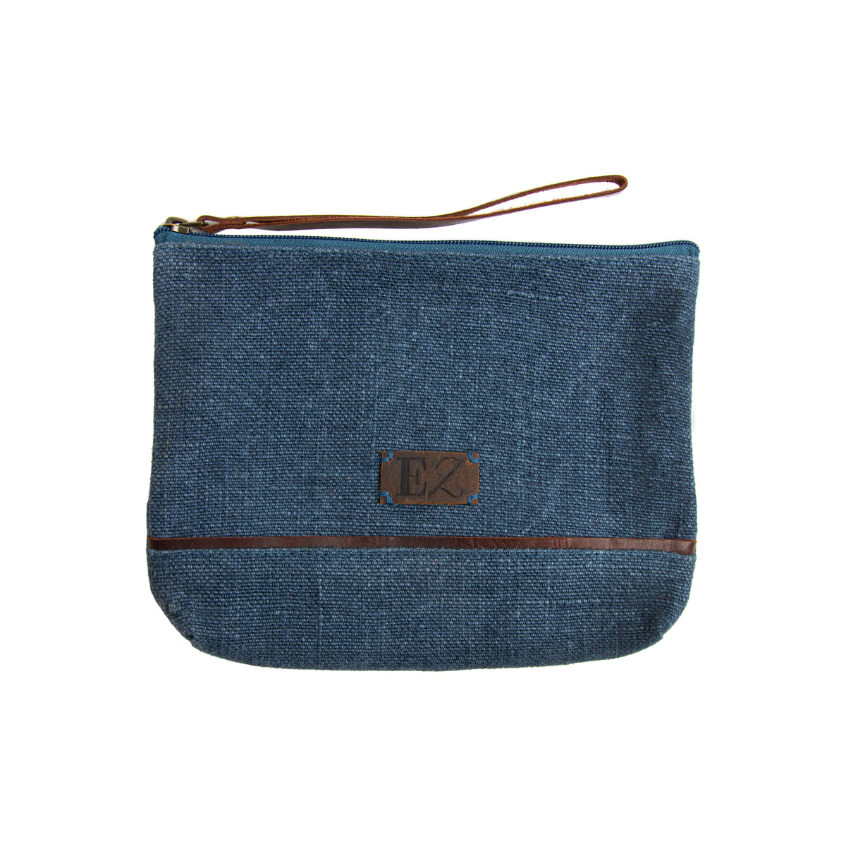Zyla Jute Leather Handled Zip Closure Clutch Purse