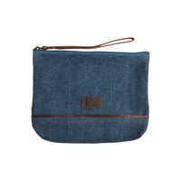 Zyla Jute Leather Handled Zip Closure Clutch Purse