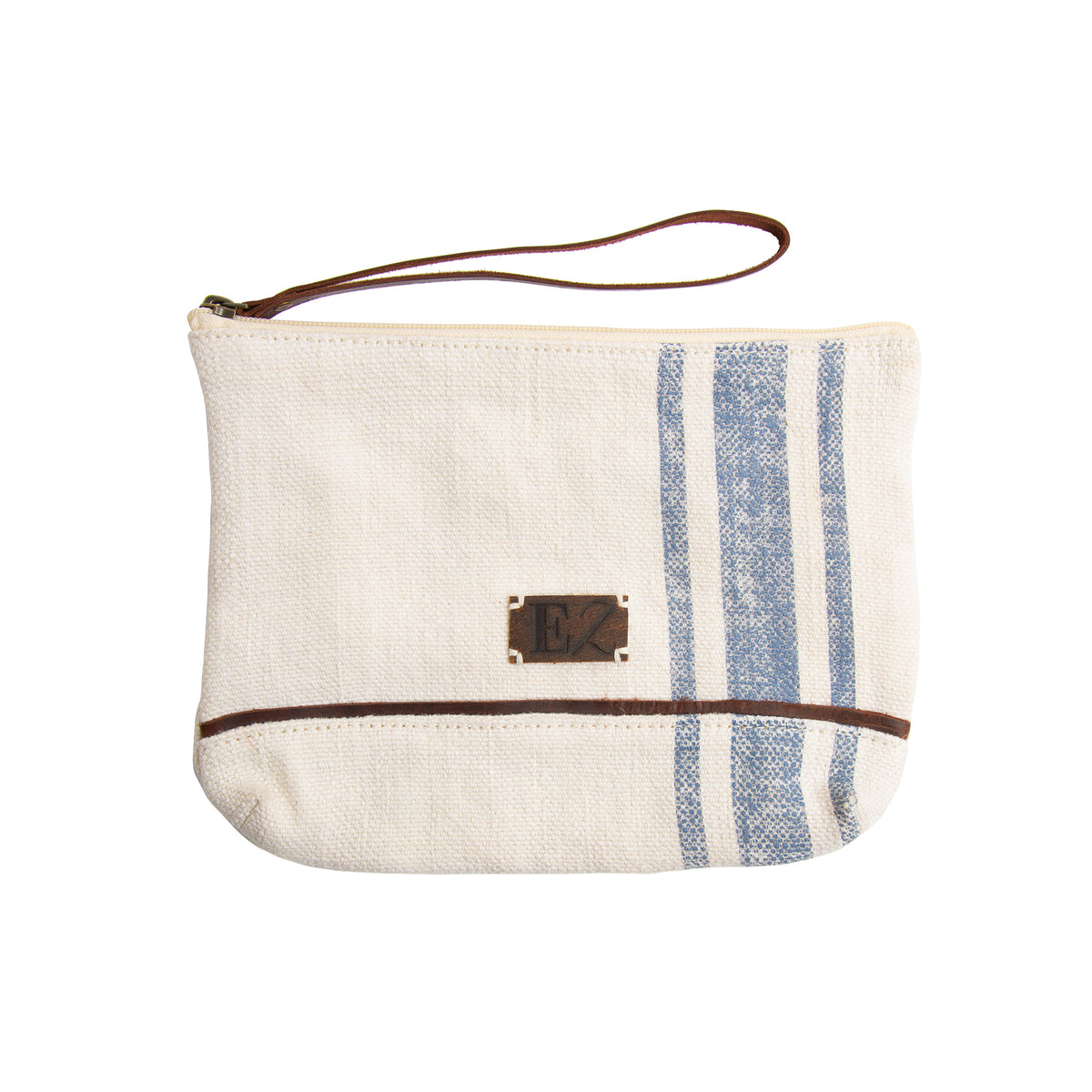 Zyla Jute Leather Handled Zip Closure Clutch Purse