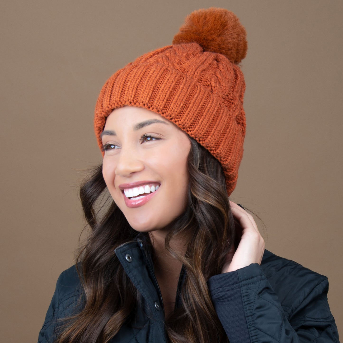 Sierra Cable Knit Pom Lined Beanie Hat