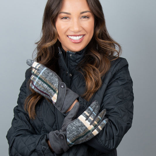 Andie Plaid Button Soft Texting Cuff Gloves