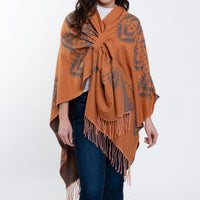 Rumi Reversible One Size Aztec Patterned Tasseled Wrap